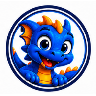 Mascotte dragon bleue Voilà3D dans un médaillon circulaire
